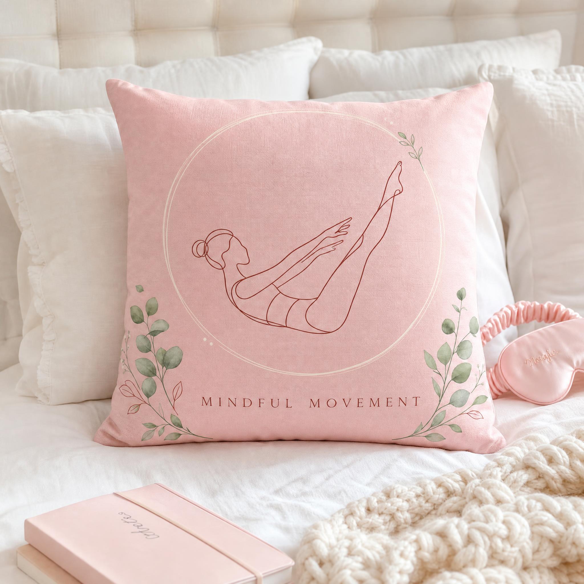 Pilates Yoga Movement - Pink Yoga Throw Pillow Cover Mindful
